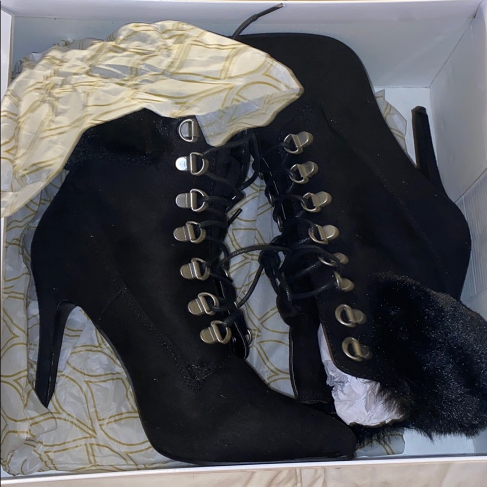 Venus fur lined high heel boots